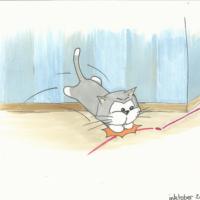 Catch. A brown mouse annoying a grey cat. Another reference to a 80s cartoon.